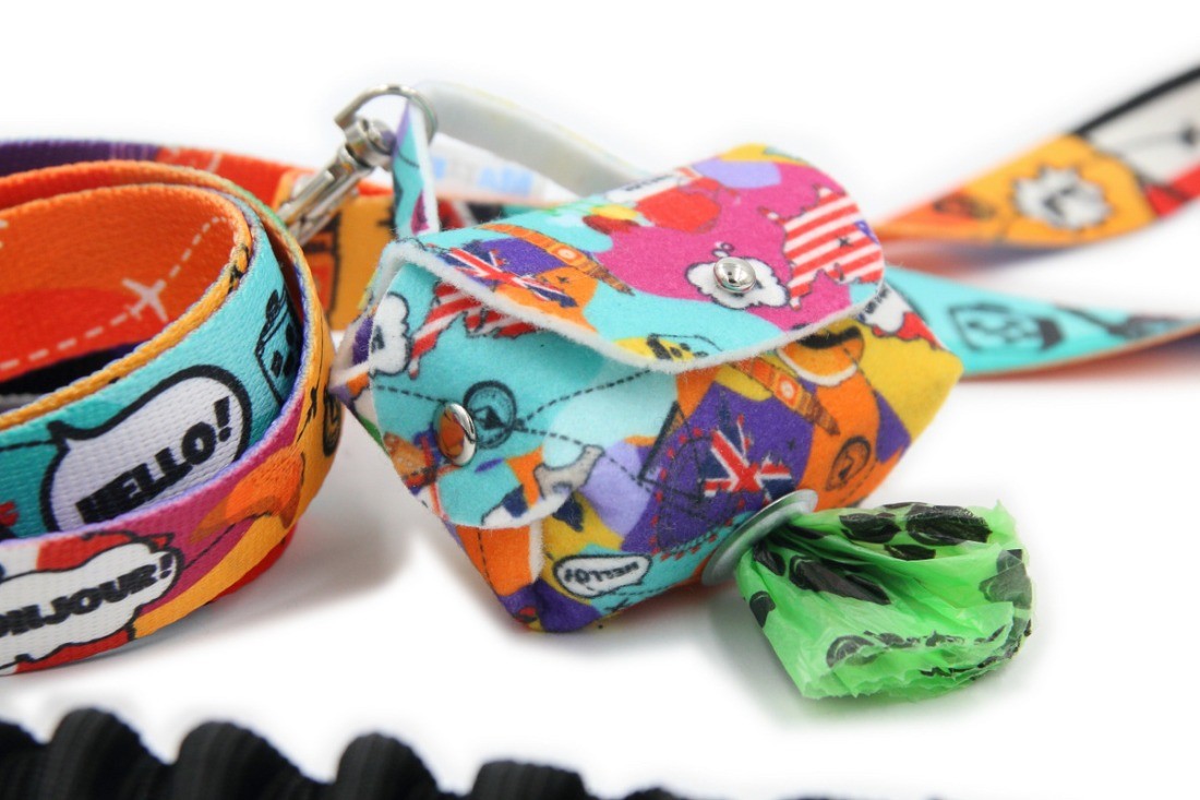 functional felt dog bag dispenser with metal eyelet and snap hook for leashes