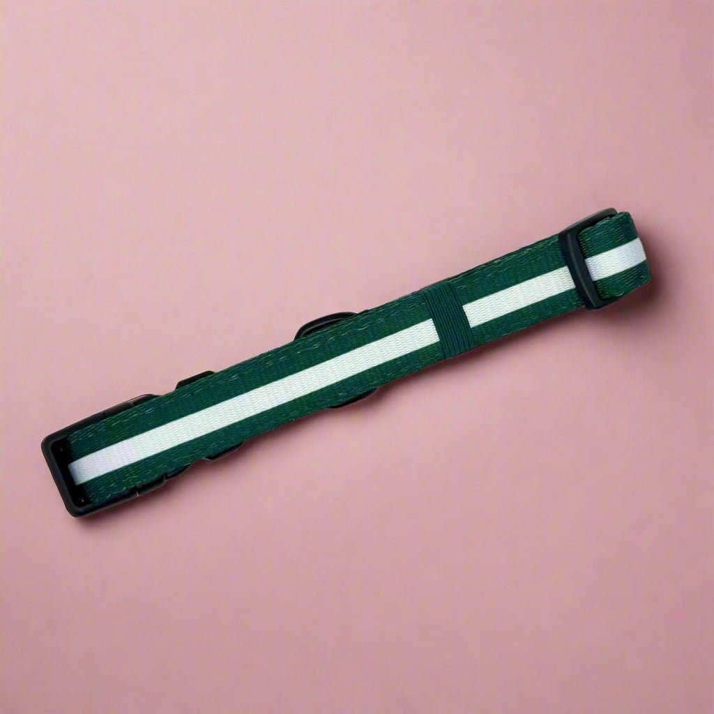 Forest Green Dog Collar with White Stripe