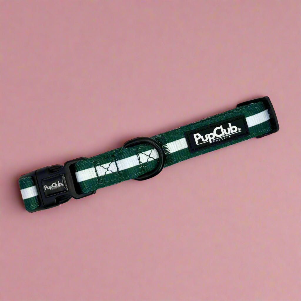 Forest Green Dog Collar with White Stripe