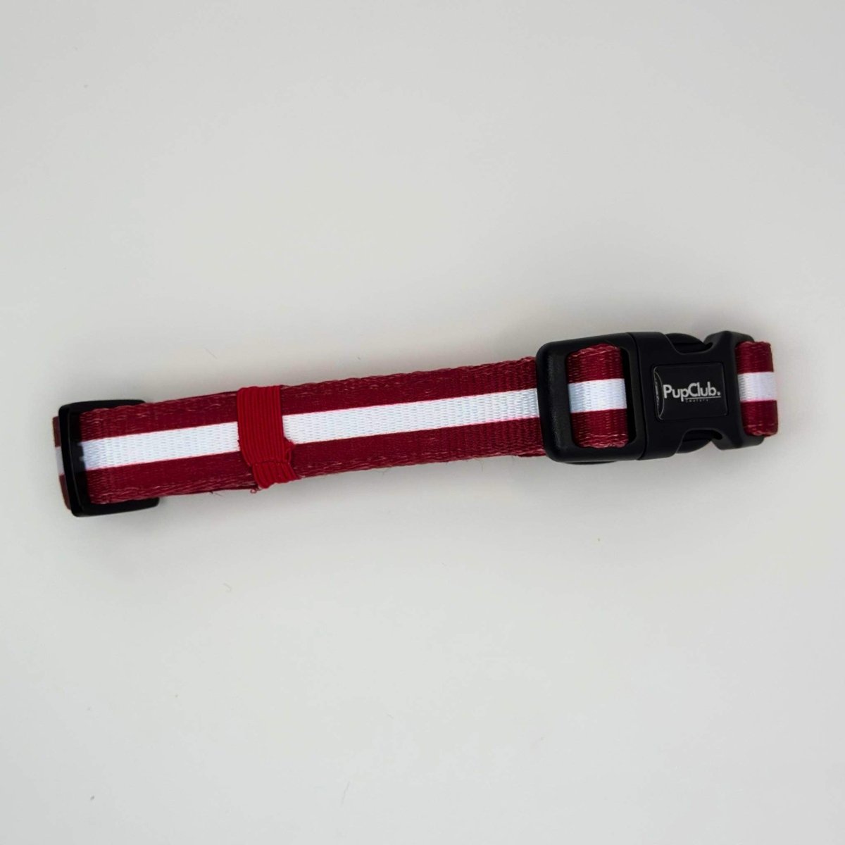 Berry Red Dog Collar with White Stripe