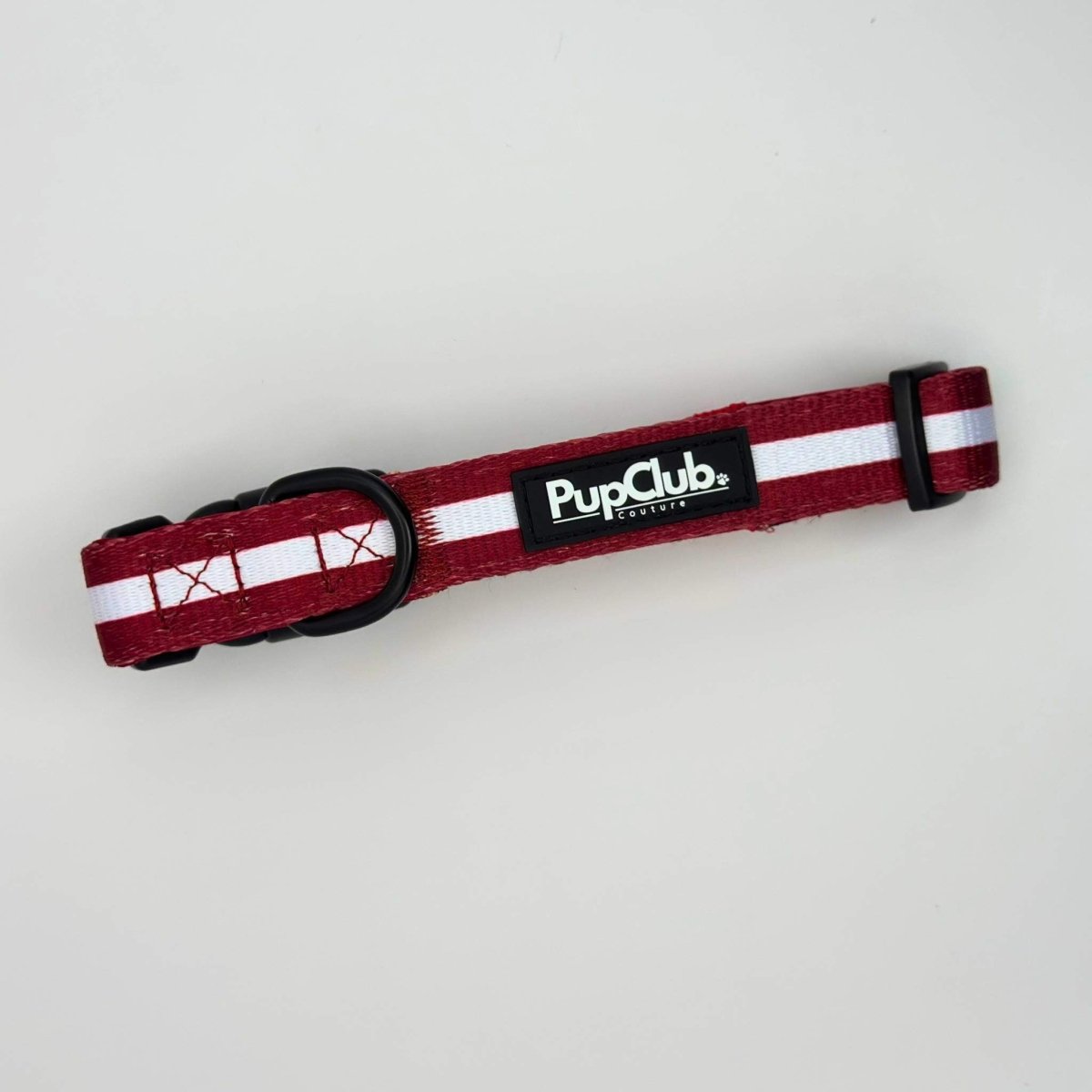 Berry Red Dog Collar with White Stripe
