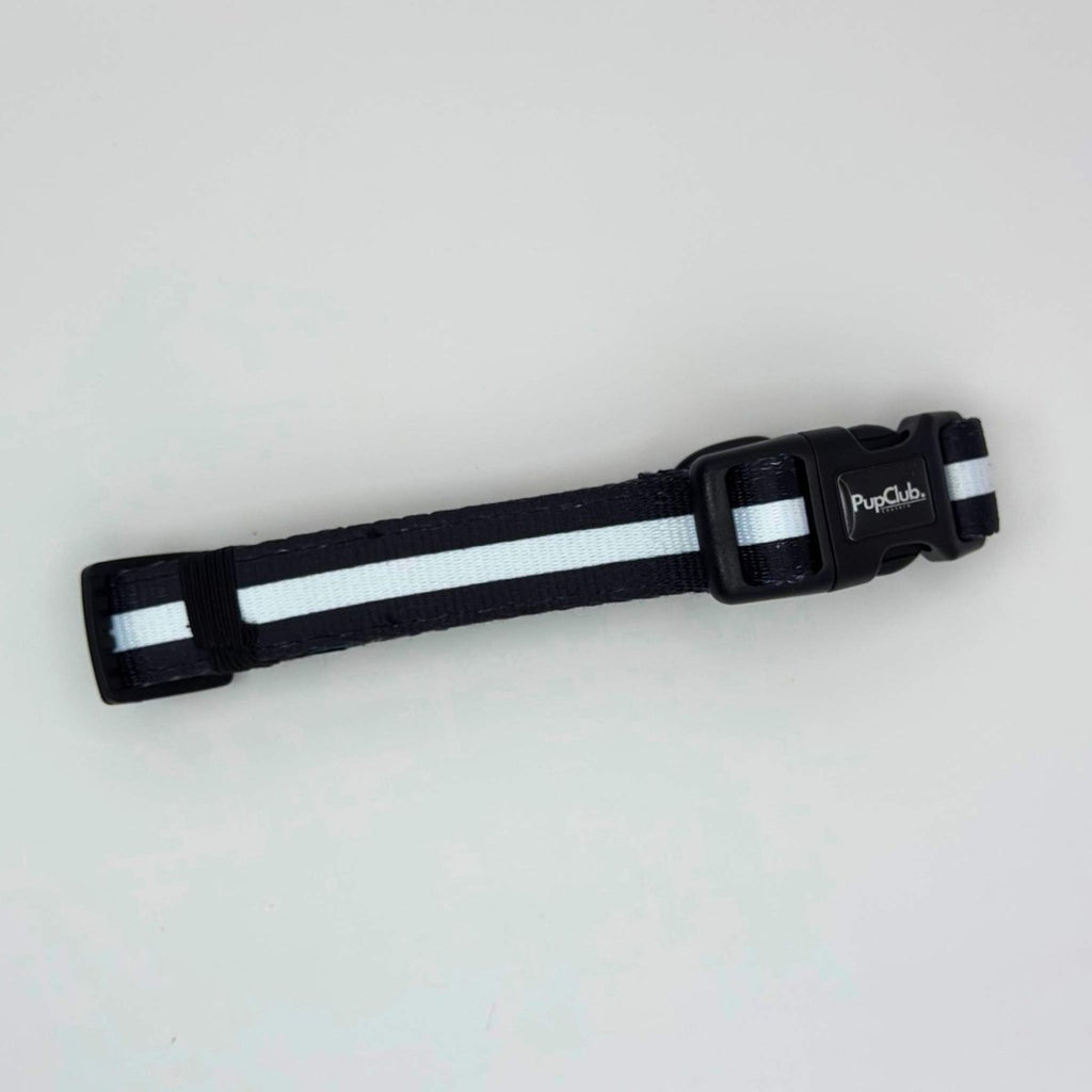 Midnight Black Dog Collar with White Stripe