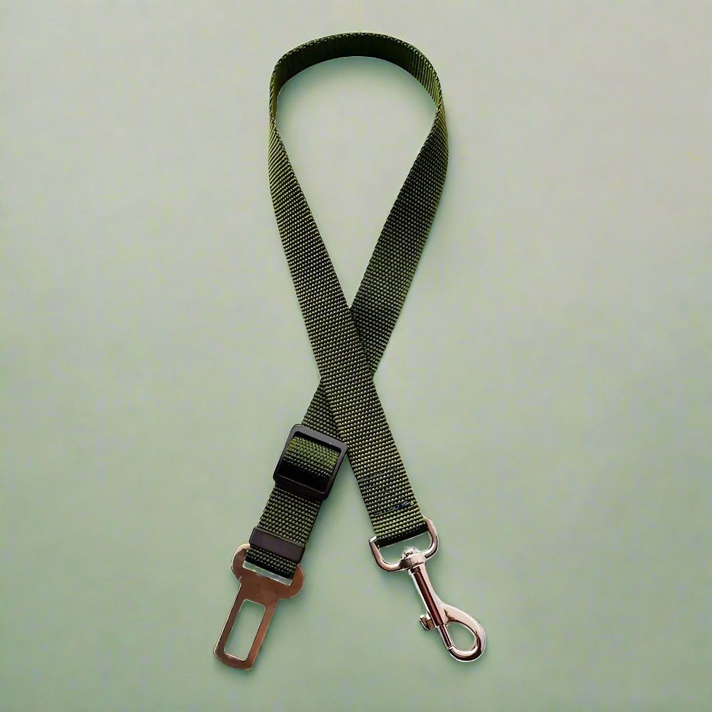 Dog Seat Belt Restraint in Khaki Green