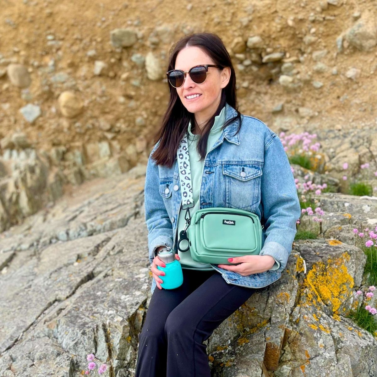 Sage Green Vegan Leather Crossbody Dog Walking Bag