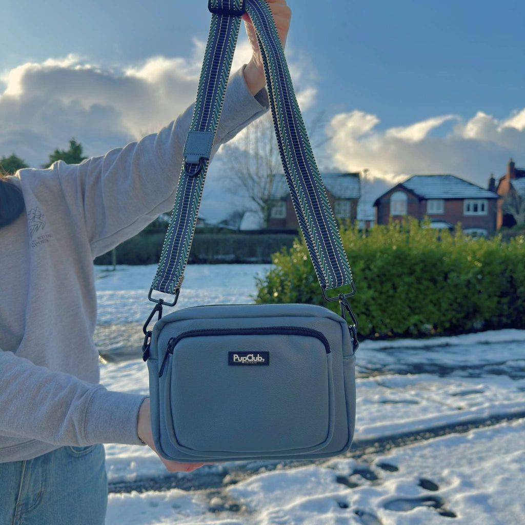 Crossbody Dog Walking Bag in Slate Blue Vegan Leather