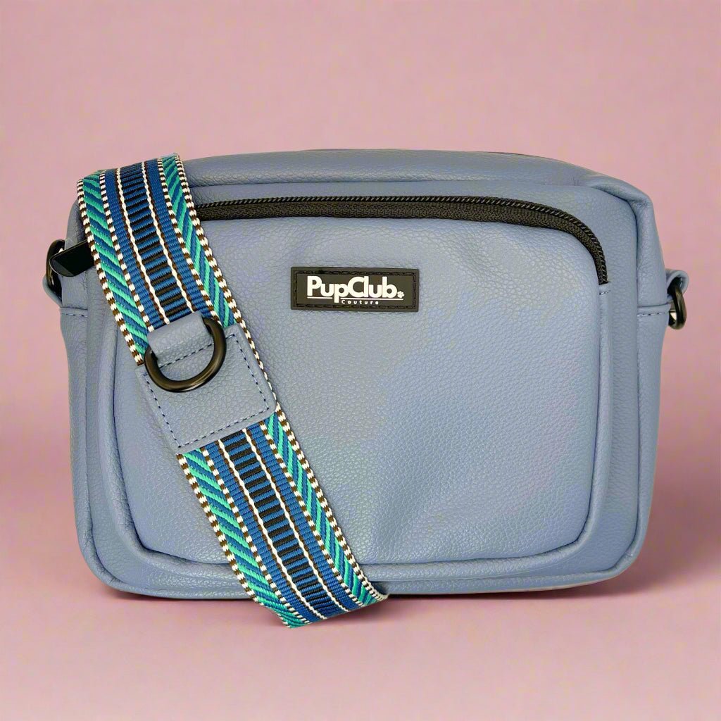 Crossbody Dog Walking Bag in Slate Blue Vegan Leather