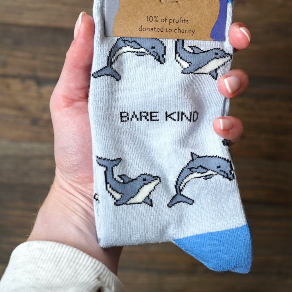 Save the Dolphin Bamboo Socks in Grey