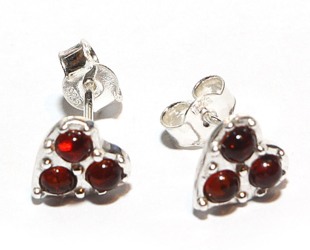 Cognac Baltic Amber Heart Stud Earrings in Silver