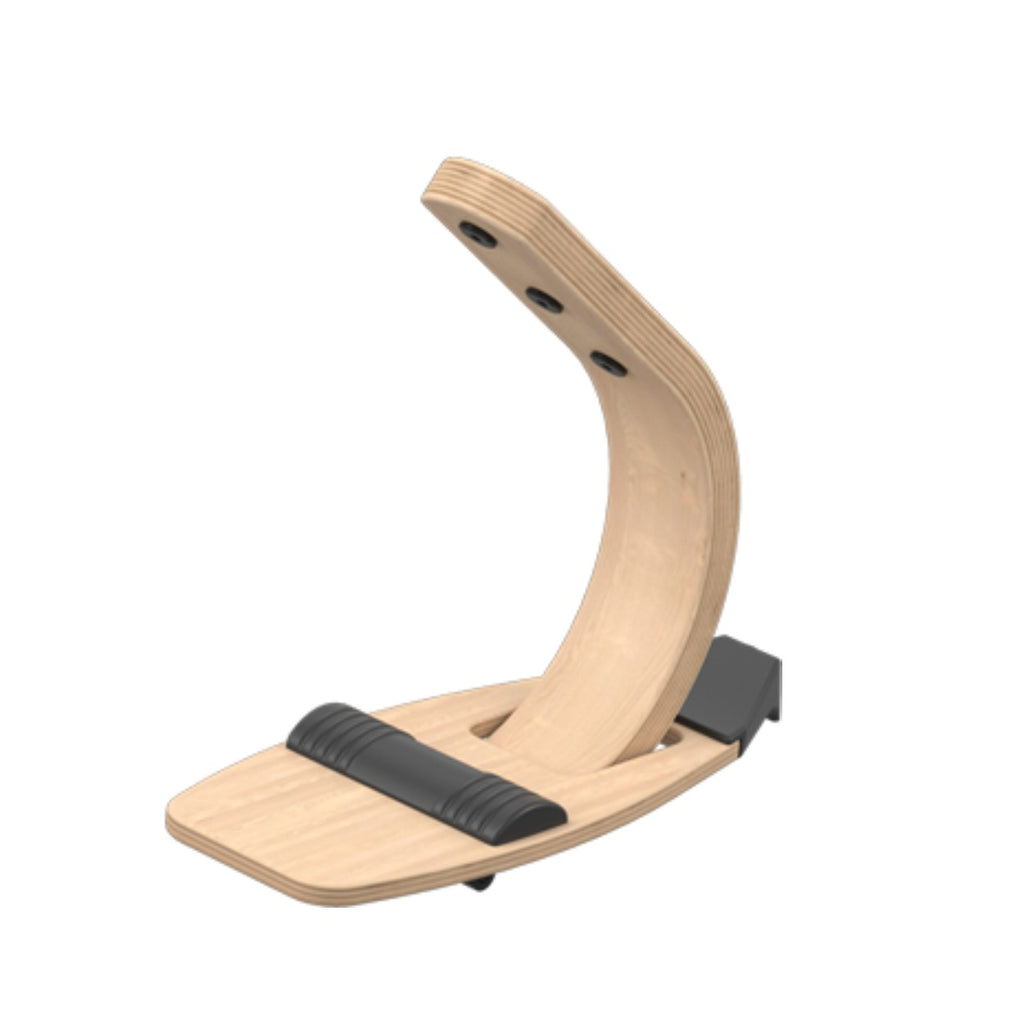 a gentle close-up of the downhill footrest and brake, showing its safe, non-toxic materials and cozy design for a toddler's foot