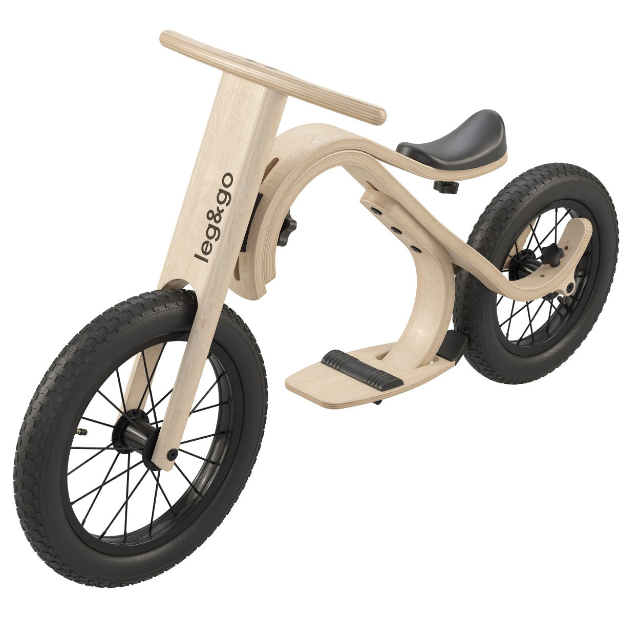 elegant close-up of the european-crafted footrest and brake on a balance bike