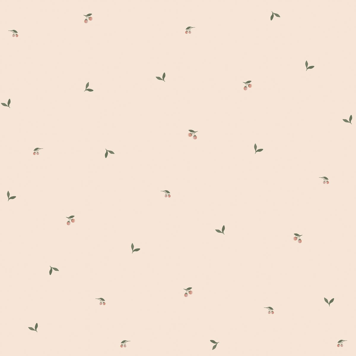 bold close-up of dreamy leaves wallpaper pattern with tiny fruits on a soft peach-beige background
