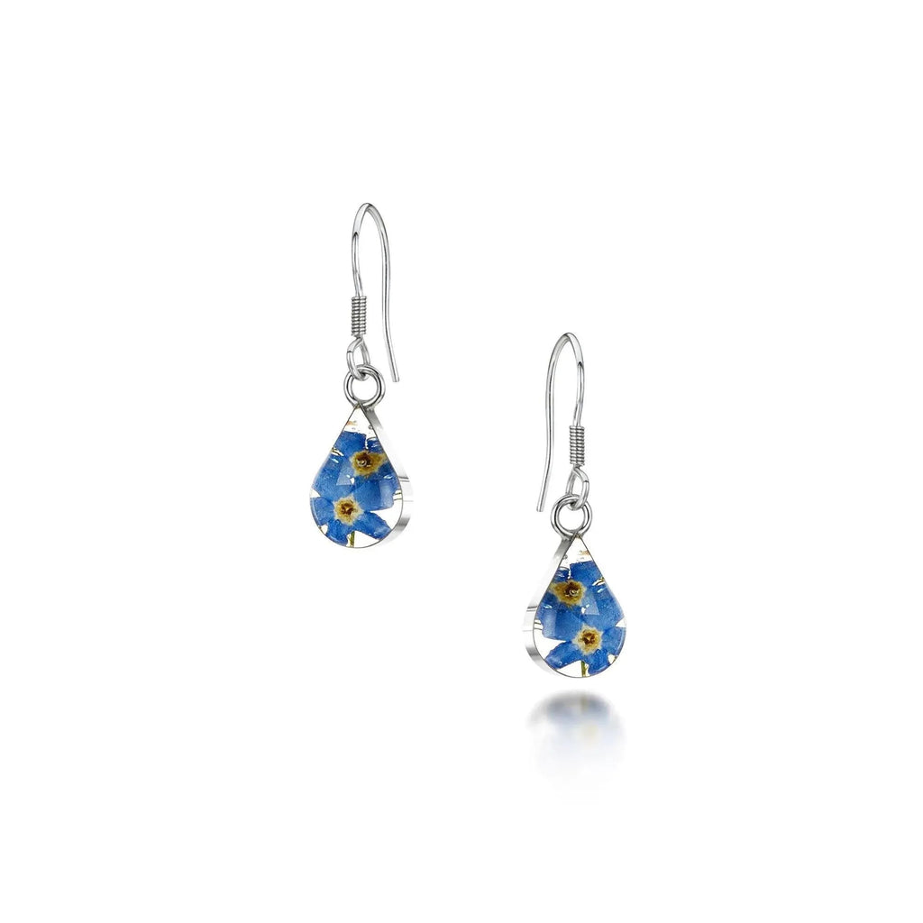 Sterling Silver Forget Me Not Teardrop Earrings with Real Flowers