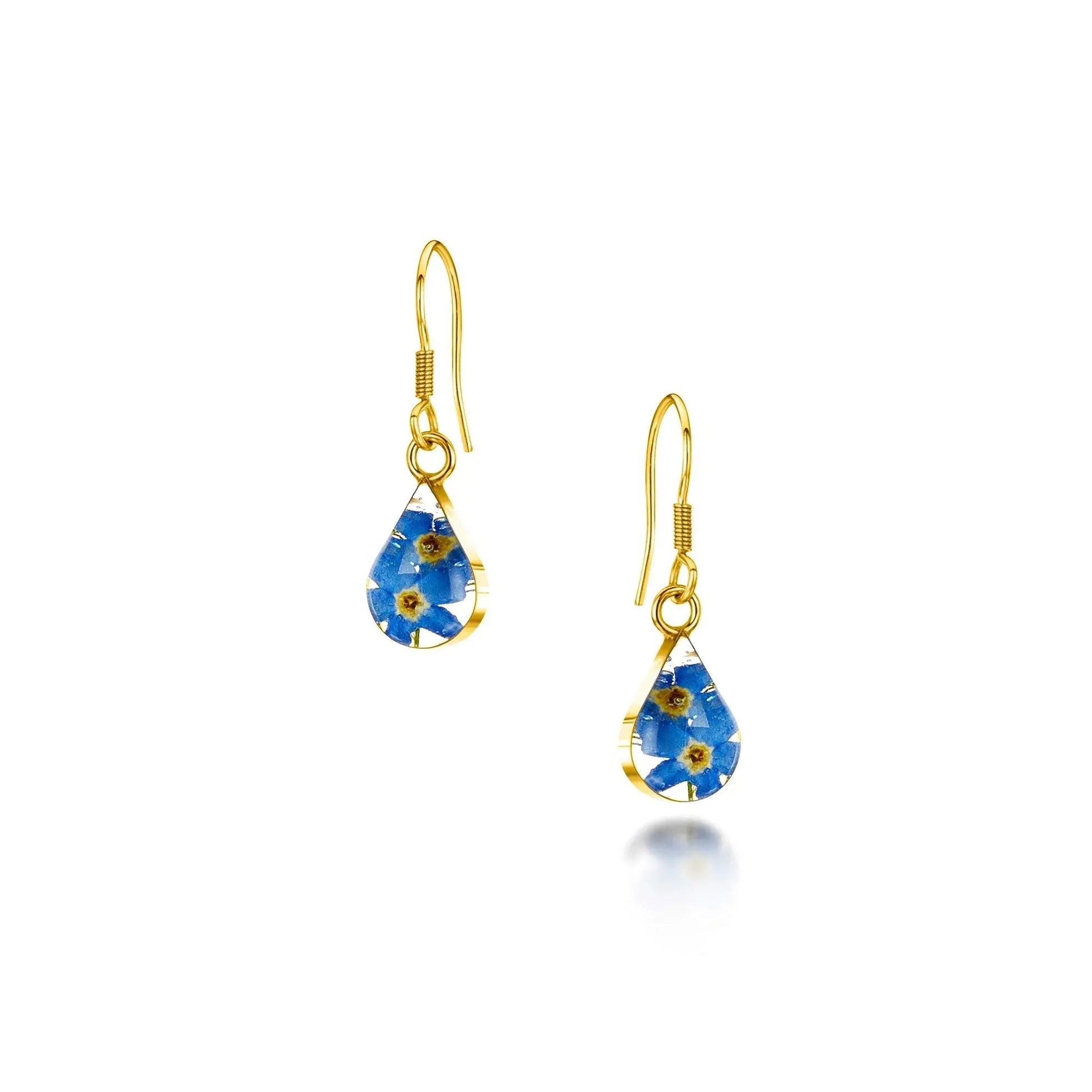 Sterling Silver Forget Me Not Teardrop Earrings with Real Flowers