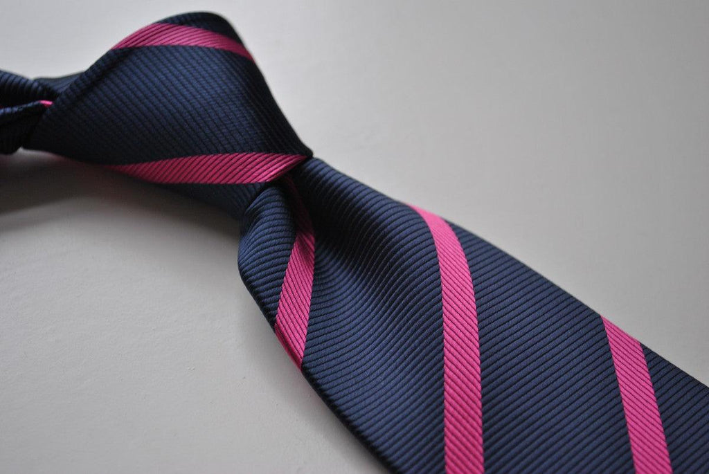Navy Blue and Hot Pink Club Striped Tie