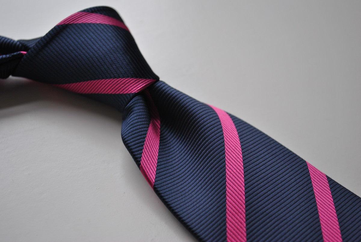 Navy Blue and Hot Pink Club Striped Tie