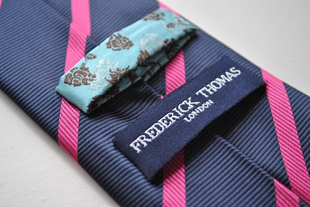 Navy Blue and Hot Pink Club Striped Tie