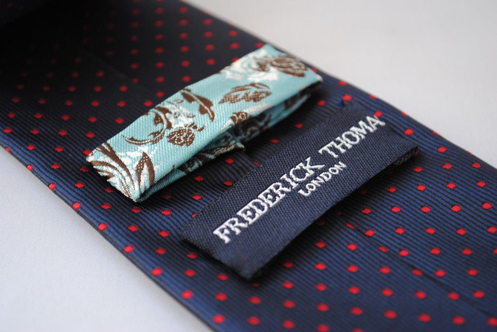 Navy and Red Pin Spot Design Tie