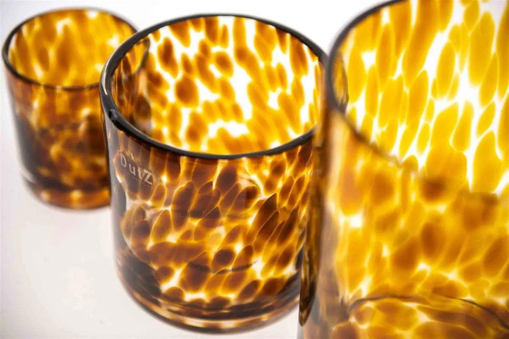 Leopard Brown Cylinder Glass Vase and Candleholder