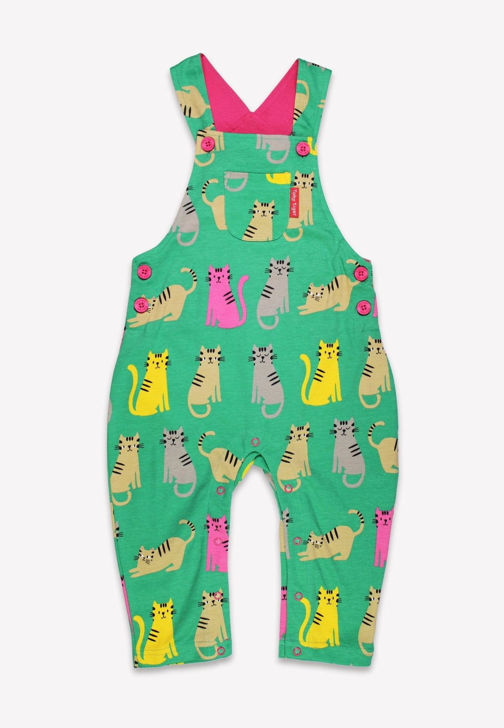 Organic Kitten Print Dungarees for Little Ones