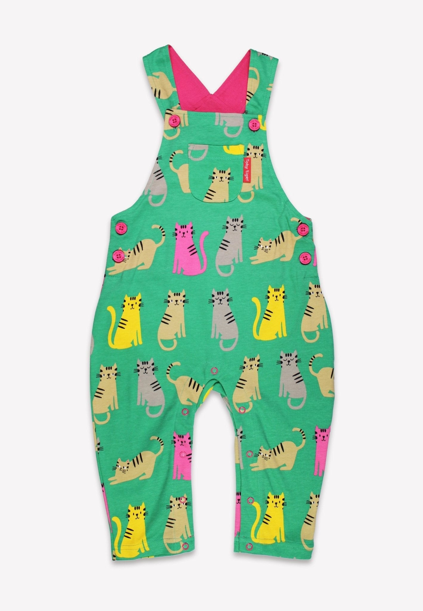 Organic Kitten Print Dungarees for Little Ones