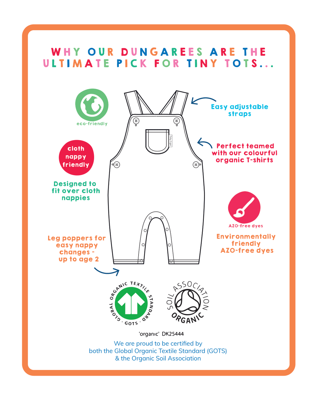 Organic Heart Print Dungarees for Kids