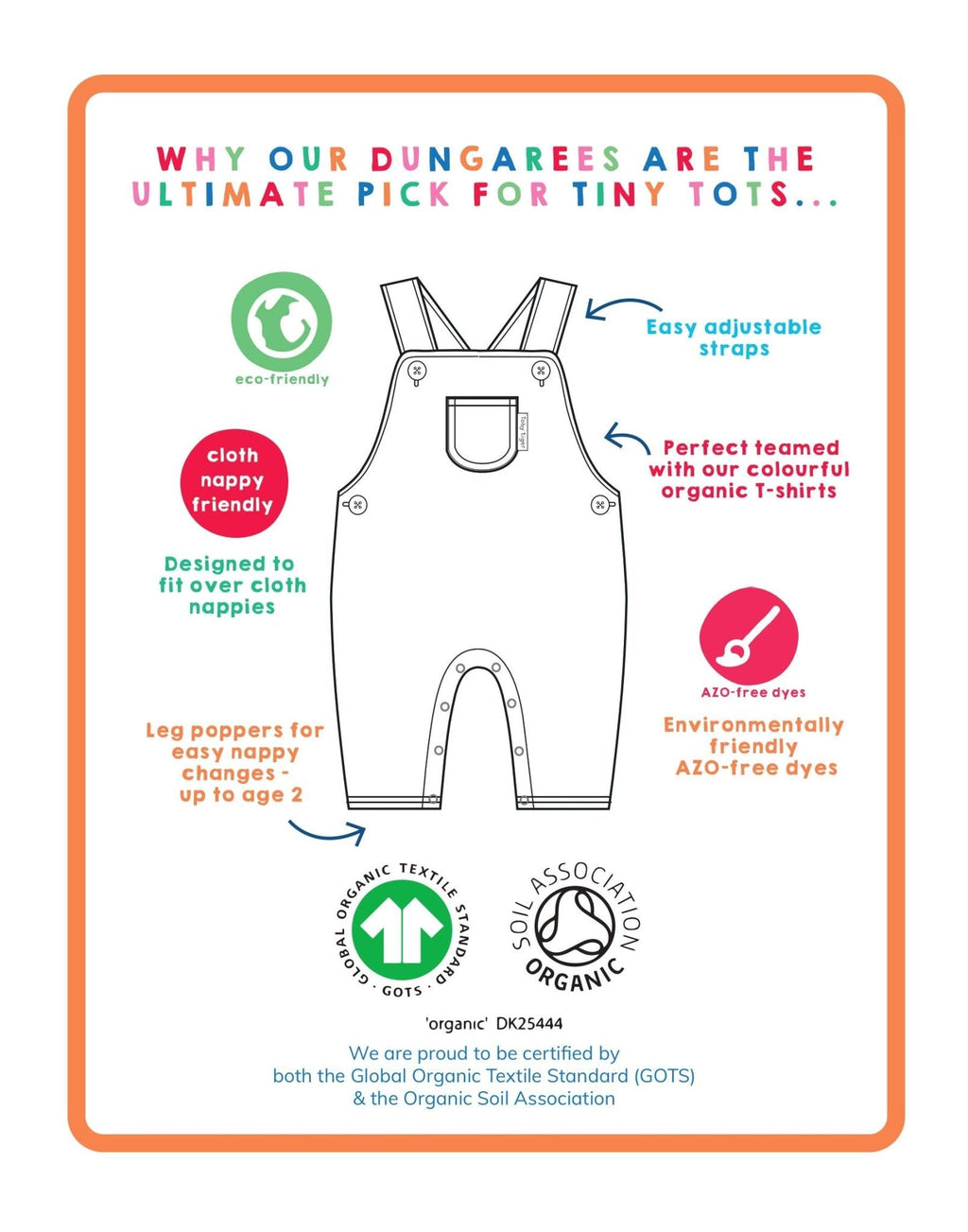 Organic Tonal Dinosaur Print Dungarees