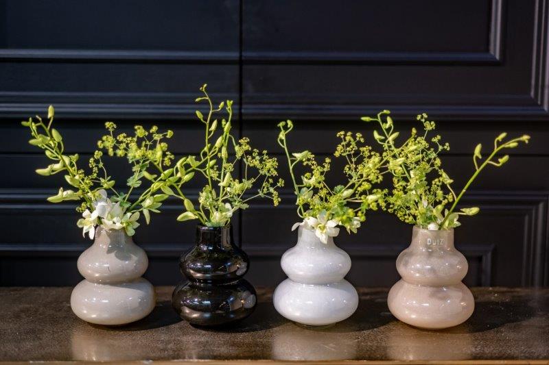 Small Beige Mouth Blown Glass Vase H16 D14 cm