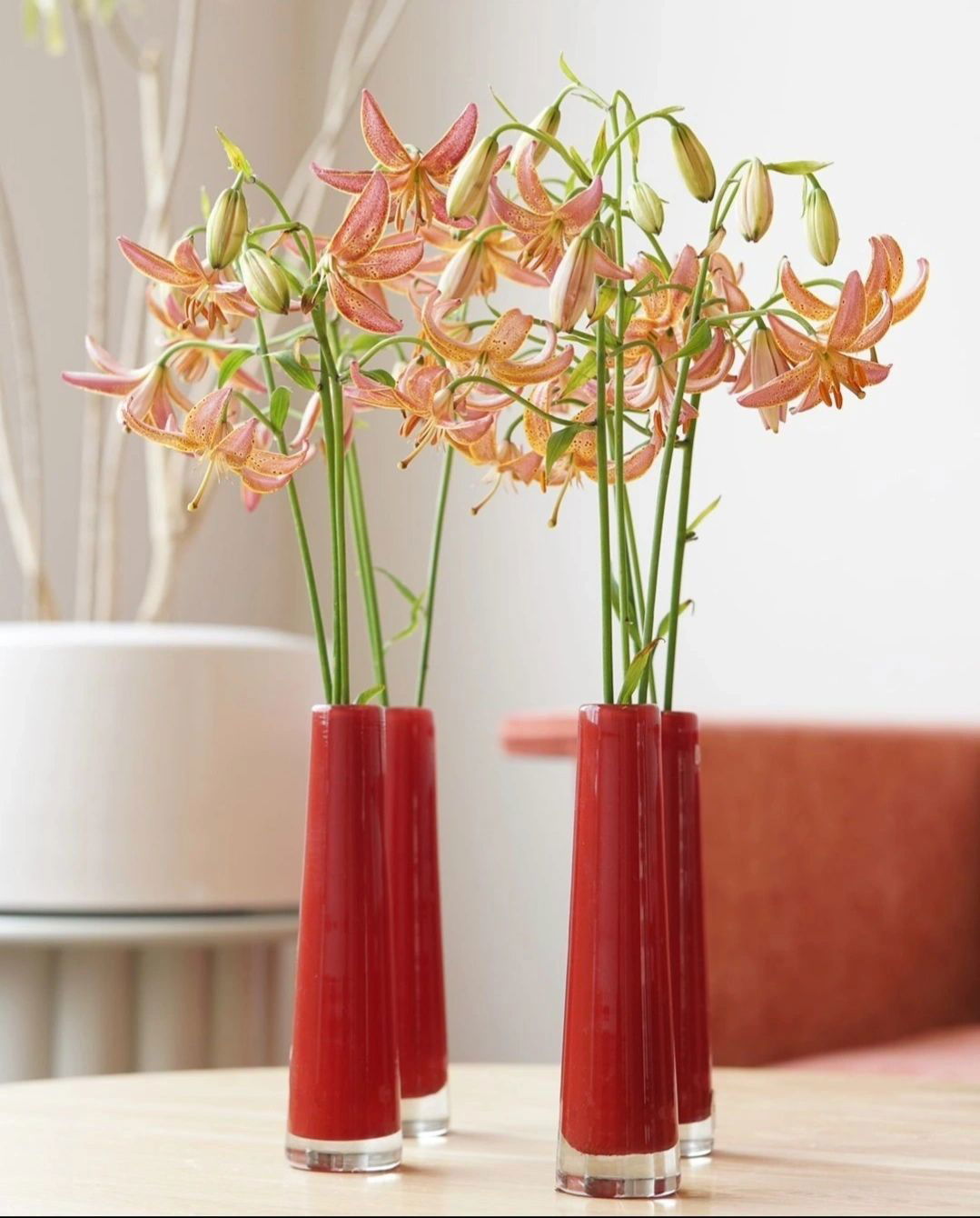 Red Mouth Blown Glass Solifleur Vase