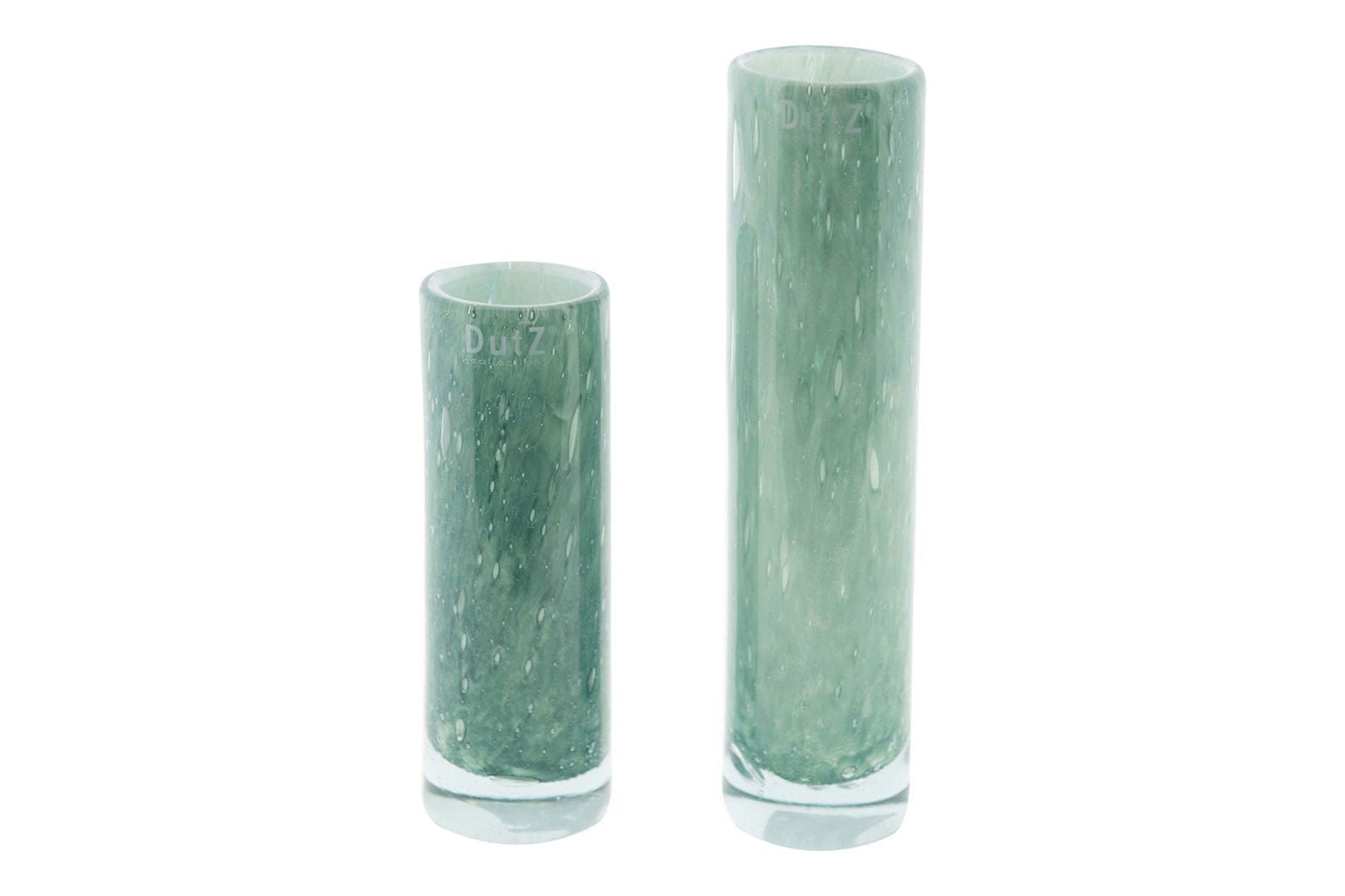 Cylinder Vase in Green and White Mouth Blown Glass