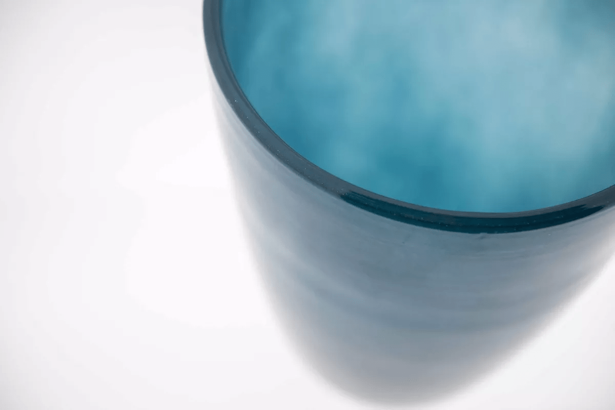 Navy Mouth Blown Glass Flower Vase