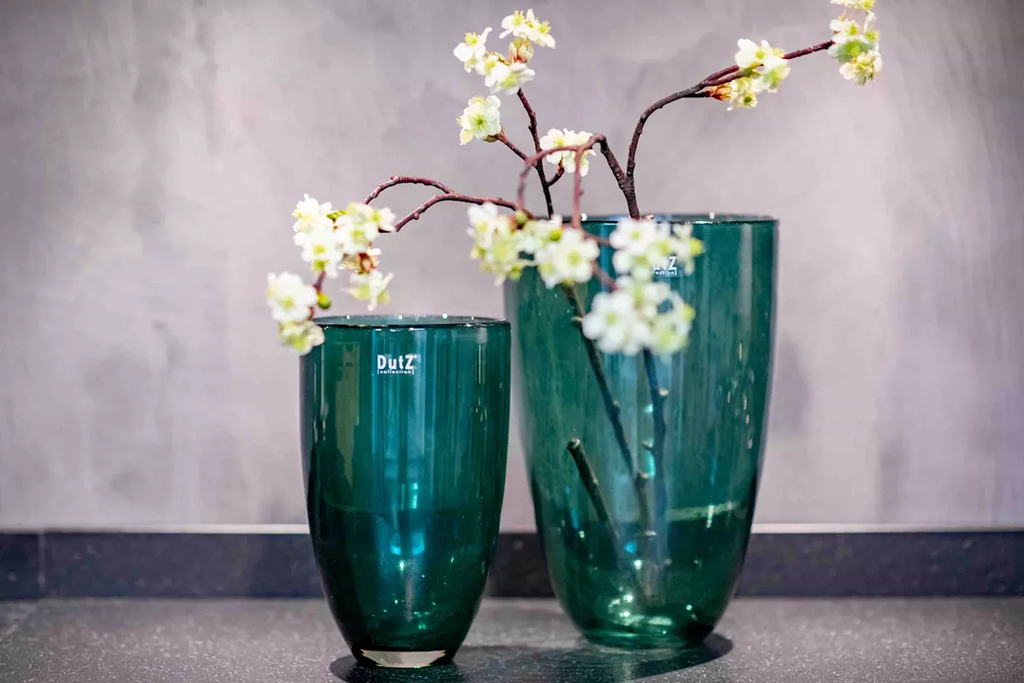 Dark Green Mouth Blown Flower Vase