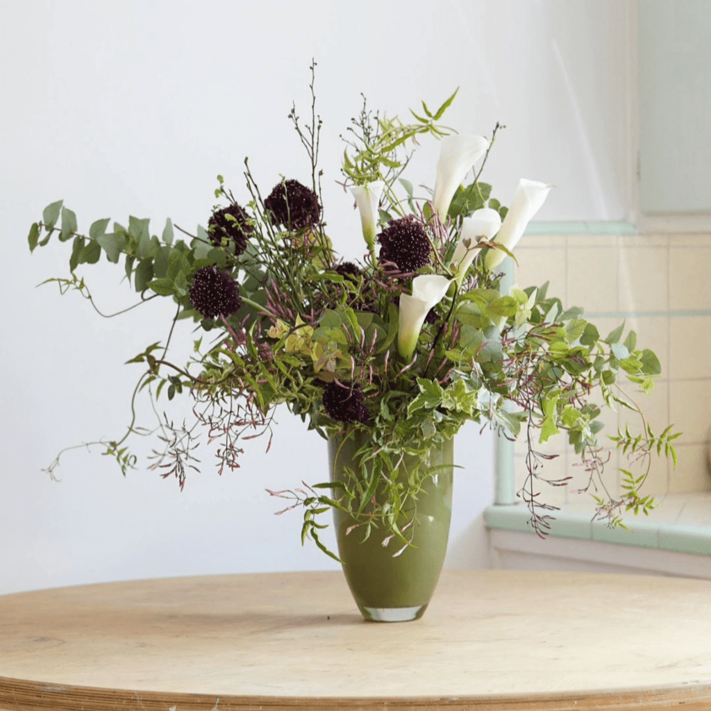 Beige Mouth Blown Glass Flower Vase
