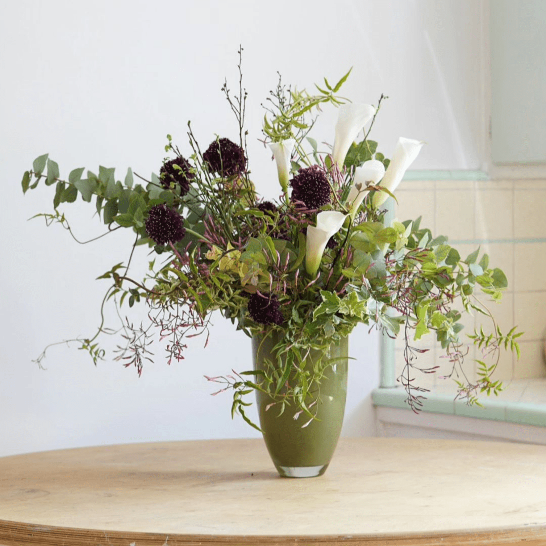Beige Mouth Blown Glass Flower Vase