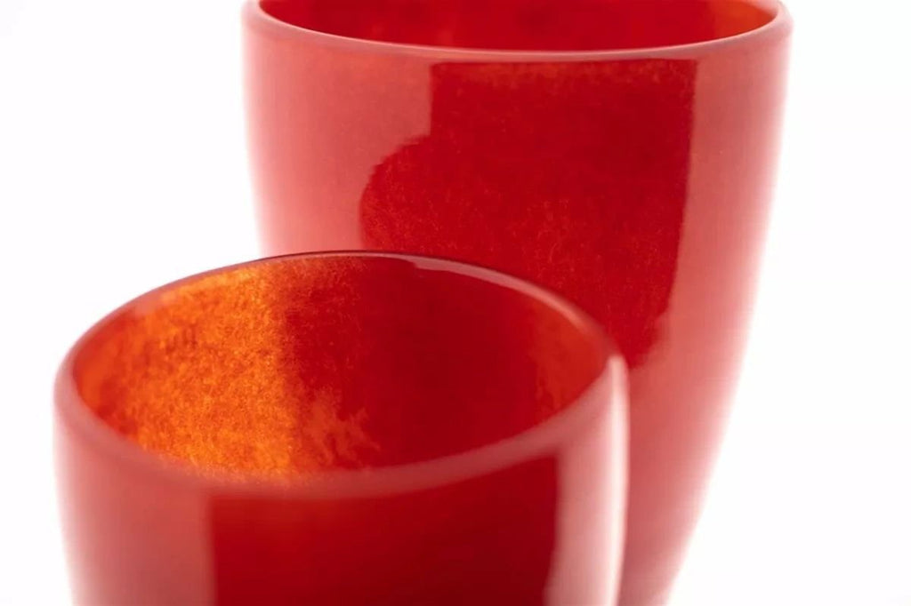 Red Conic Flower Vase Mouth Blown Glass