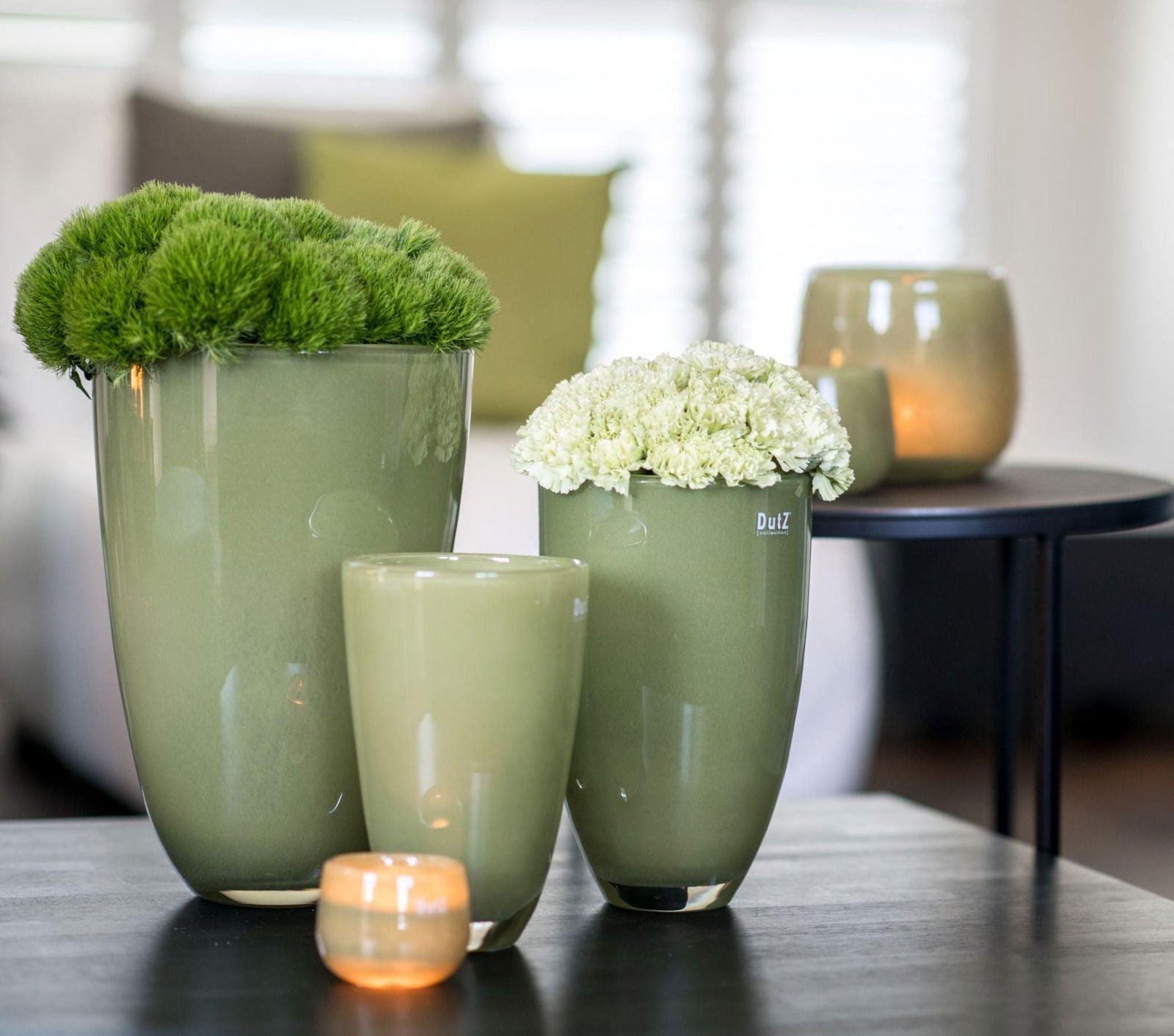 Beige Mouth Blown Glass Flower Vase