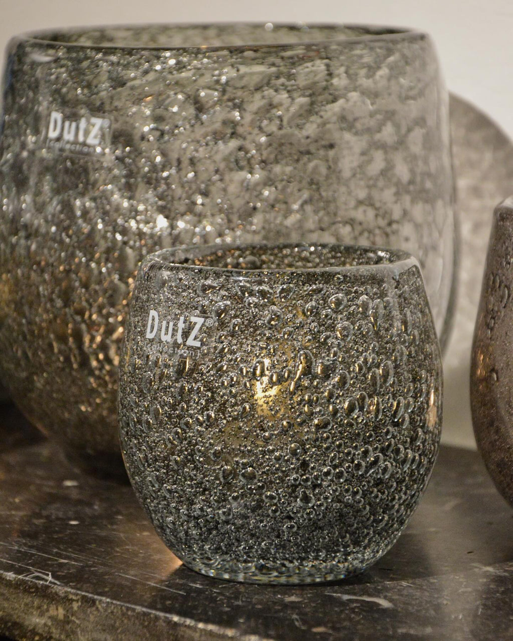 Glass Hurricane Candleholder with Shimmer Effect