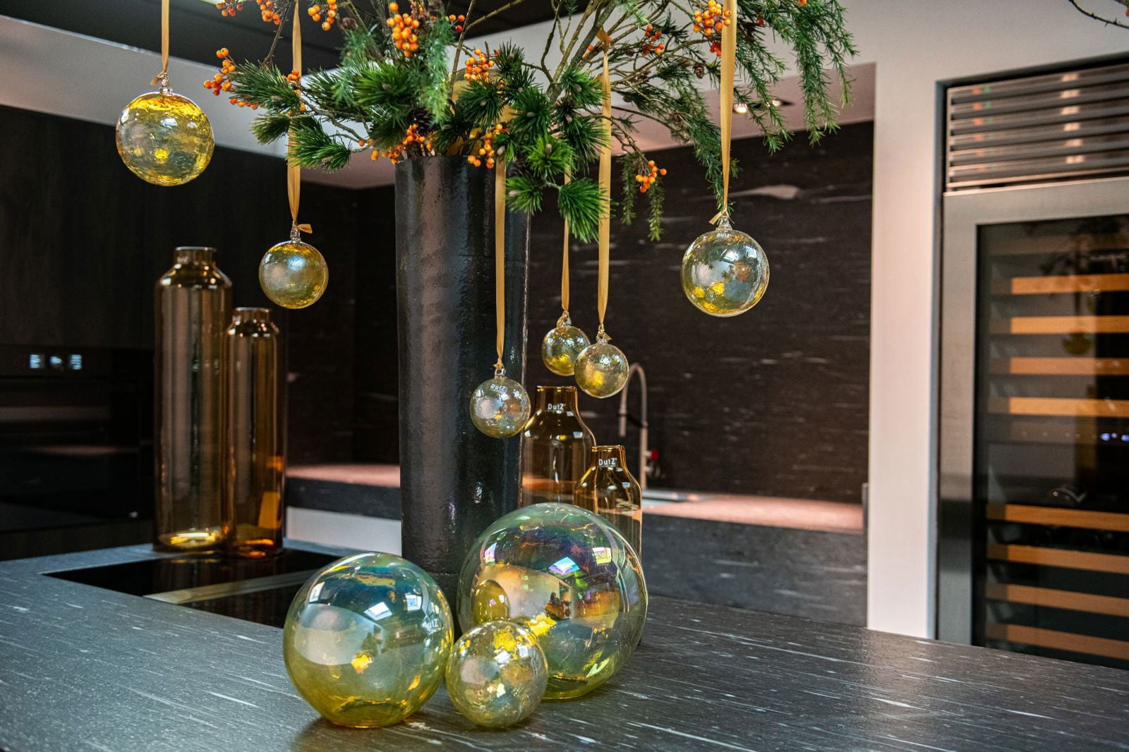 Longo Amber Mouth Blown Glass Vase