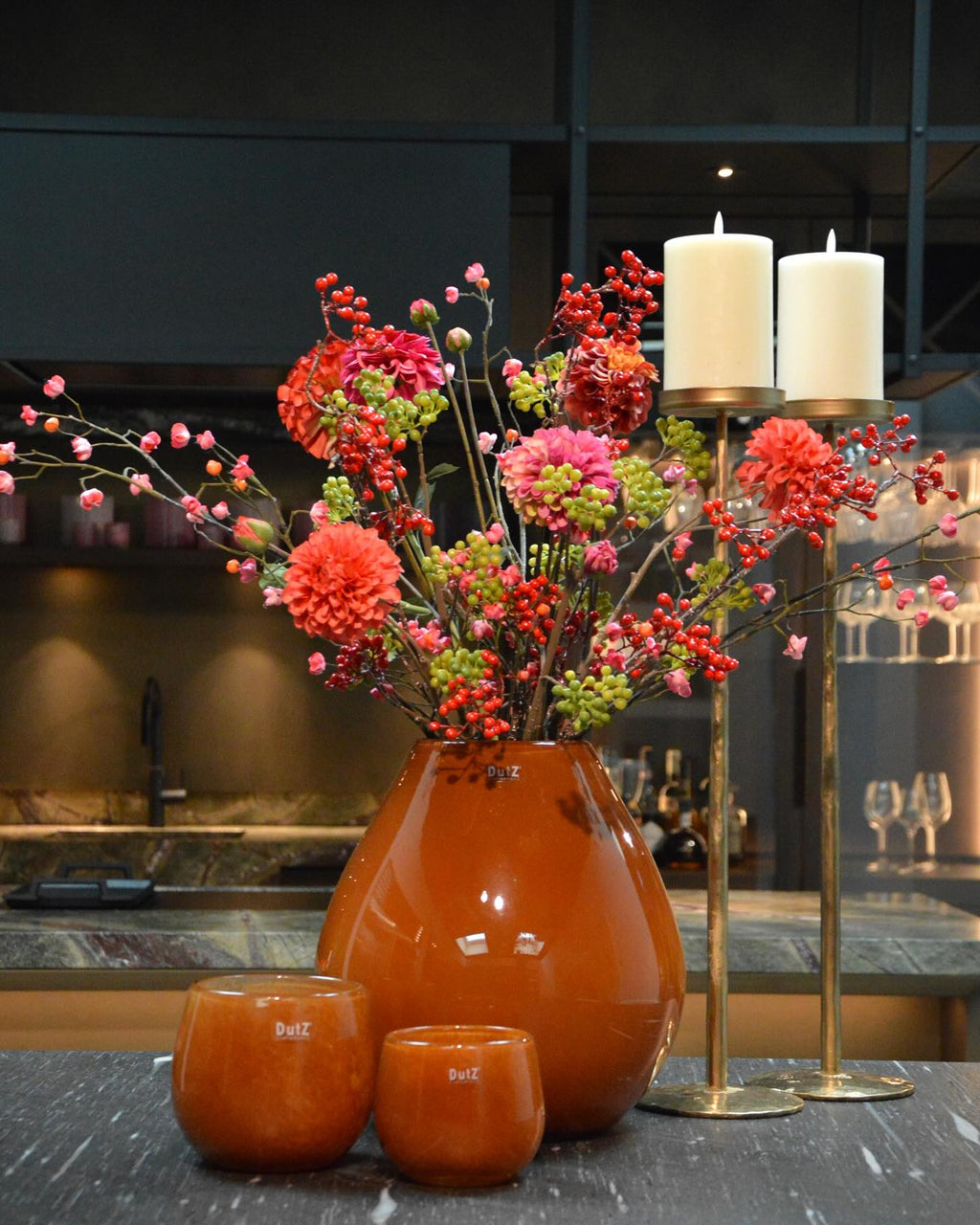 Rusted Brown Mouth Blown Glass Vase