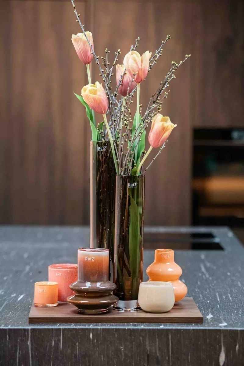 Ringo Mouth Blown Glass Vase 18cm Mocca