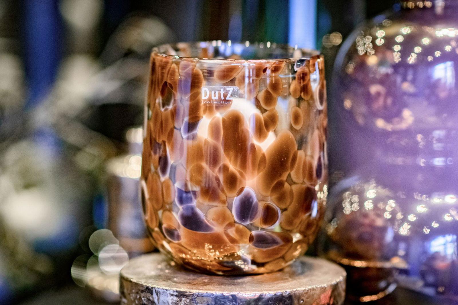 Barrel Vase in Leopard Brown Mouth Blown Glass