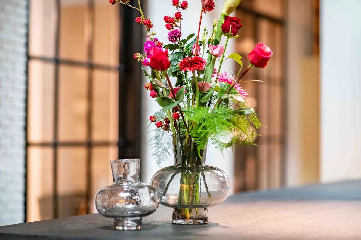 Modest Grey Bubbles Mouth Blown Glass Vase