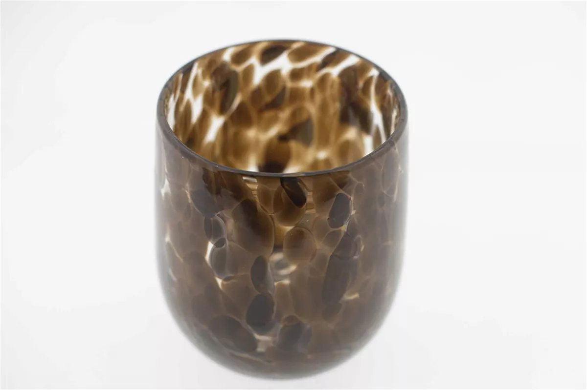 Barrel Vase in Leopard Brown Mouth Blown Glass