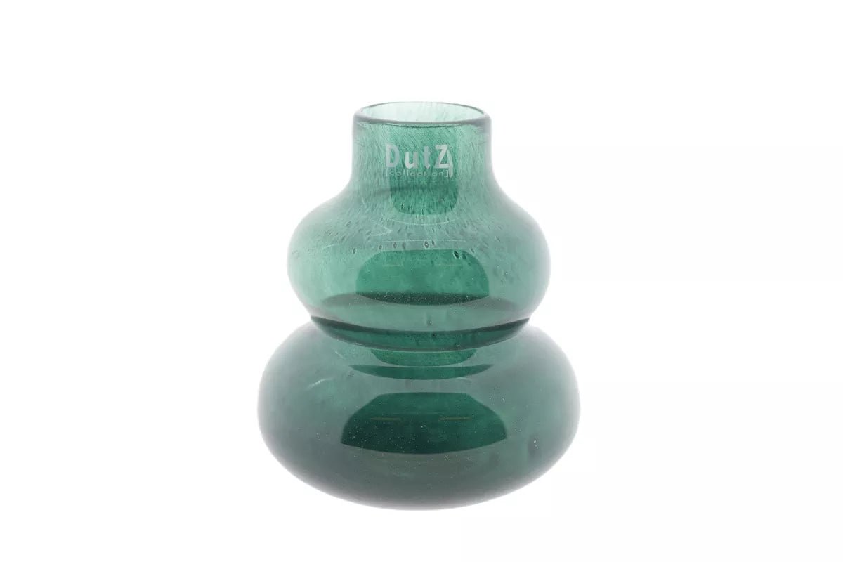 Small Dark Green Mouth Blown Glass Vase 16cm Height