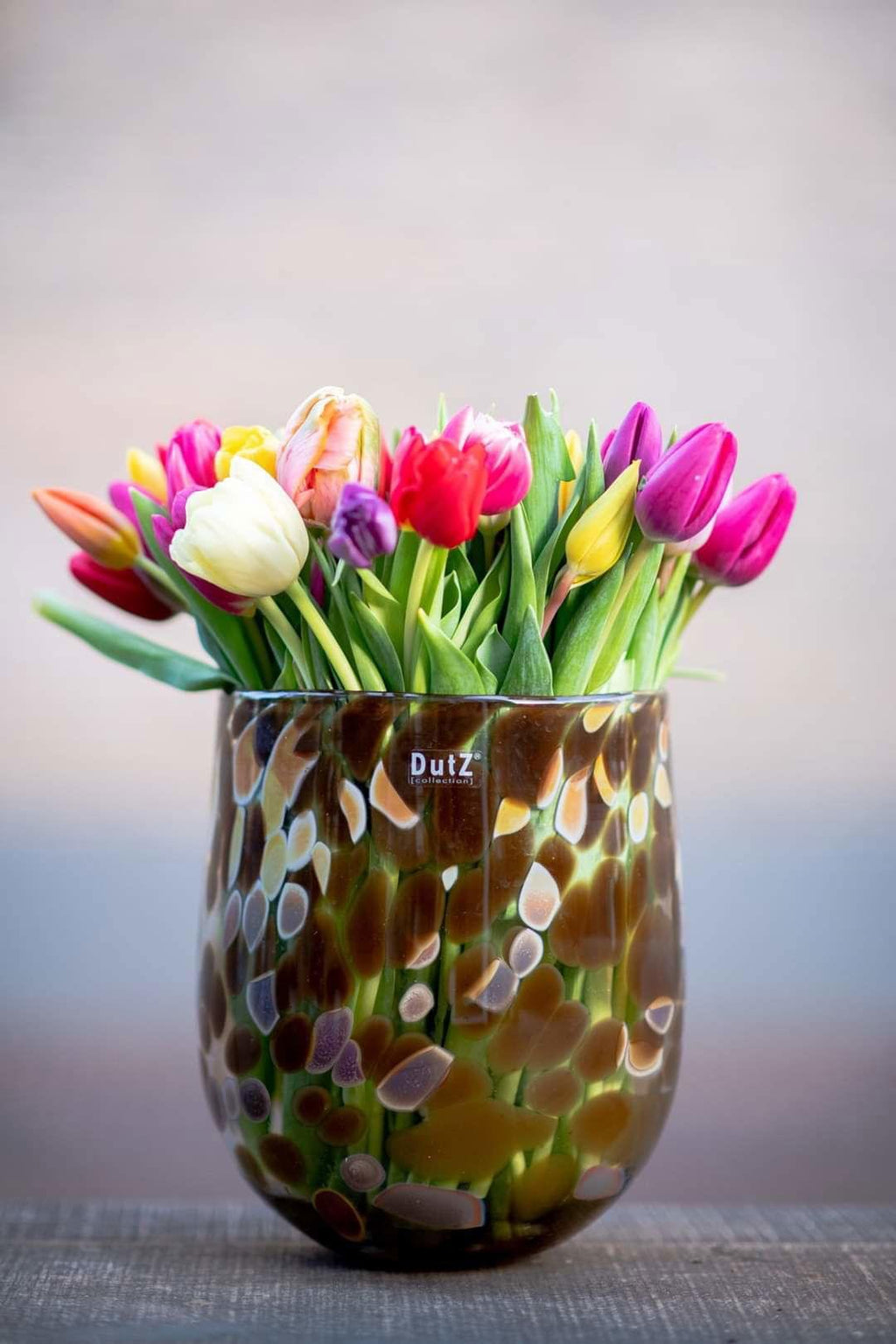 Barrel Vase in Leopard Brown Mouth Blown Glass