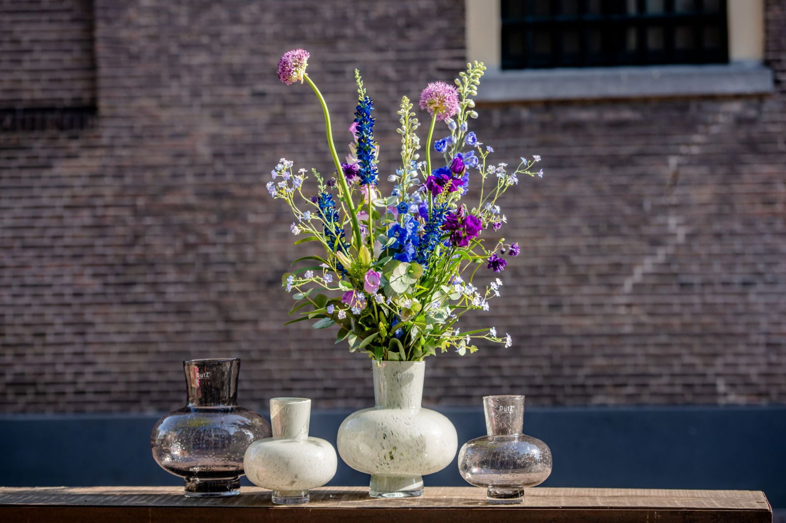 Modest Grey Bubbles Mouth Blown Glass Vase