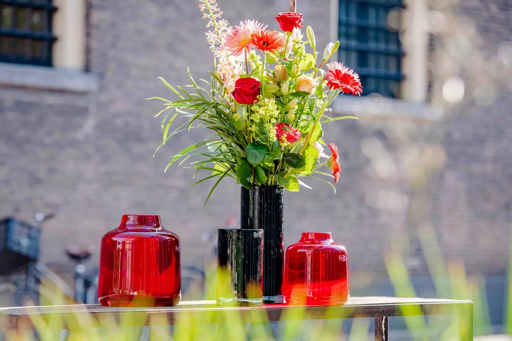 Red Mouth Blown Glass Vase Tisza