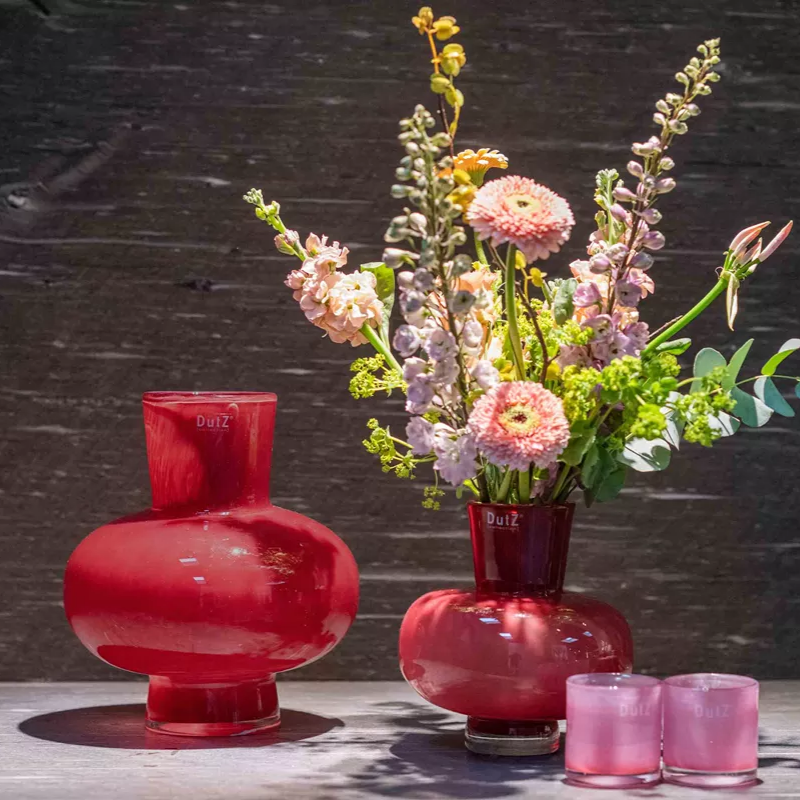 Modest Raspberry Mouth Blown Glass Vase