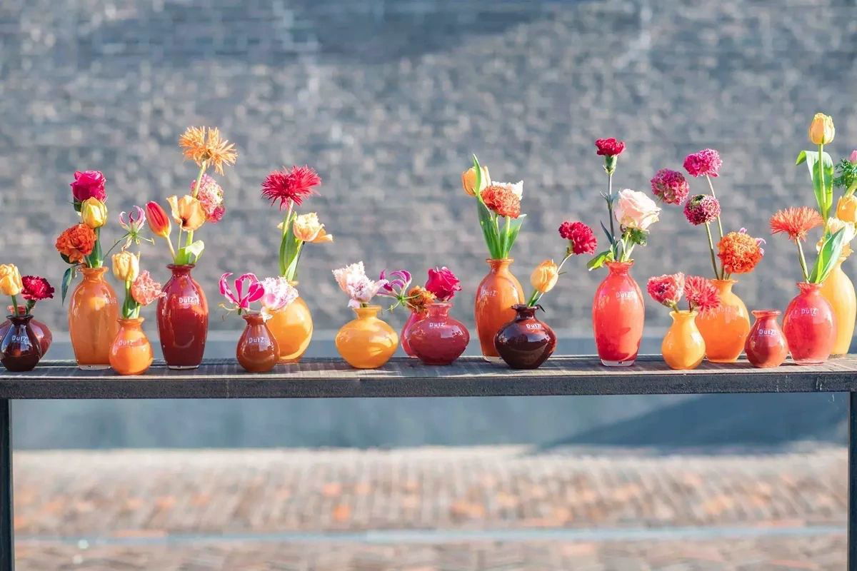 Red Tints Budvase Set of 24 Mouth Blown Glass