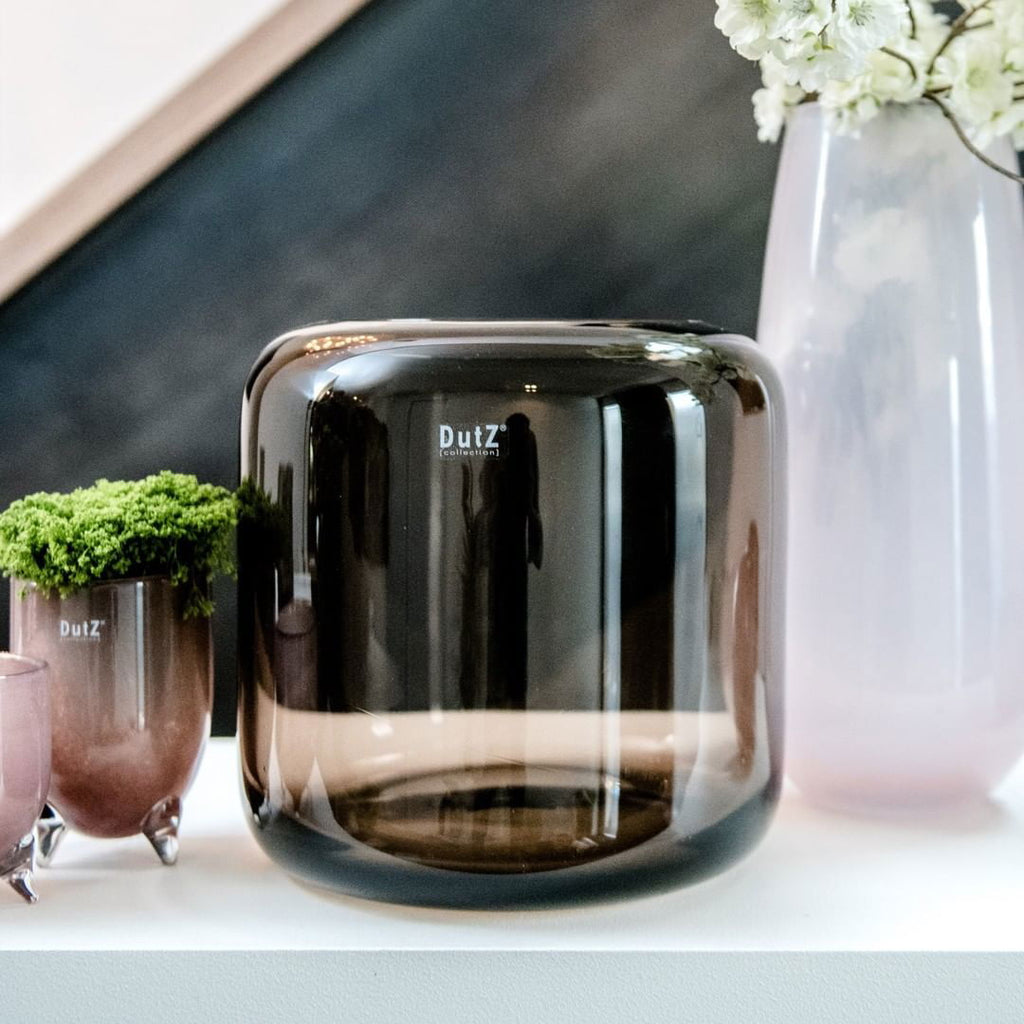 Smoky Brown Mouth Blown Glass Vase Mazurka