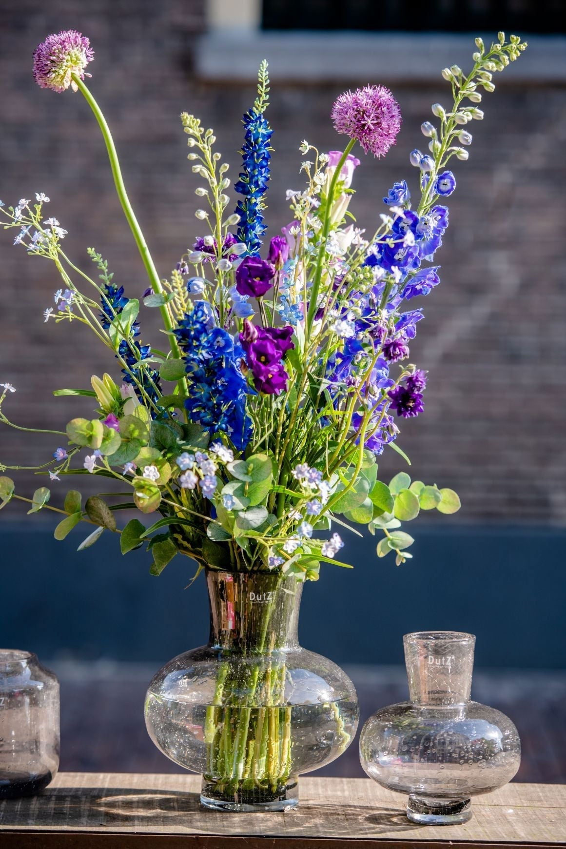 Modest Grey Bubbles Mouth Blown Glass Vase